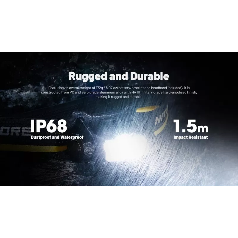 Nitecore HC70 UHE priekinė lemputė – 1600 liumenų, atspari smūgiams ir vandeniui, 0,172 kg, juoda