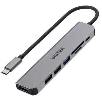 USB-C Hub Unitek 7in1 Aliuminis PD 100W 5 Gbps