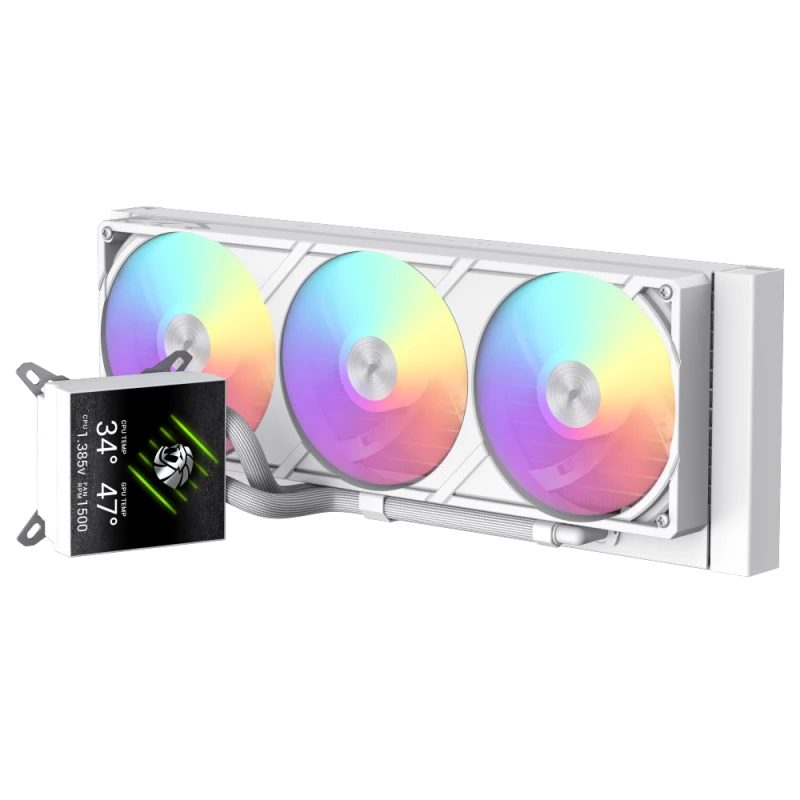 Gamemax GLACIER 360 LCD WH – 360 mm skysčio aušintuvas procesoriui, baltas