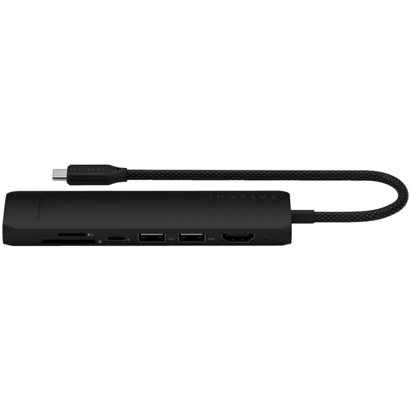 Satechi 7-in-1 USB-C Slim Multiport Adapter Ethernet (USB-C PD, 2x USB-A, HDMI 4K, Ethernet, kortelių skaitytuvas micro/SD) (Juoda)