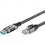 Etherneto kabelis USB-A 3.2 Gen1 kištukas > RJ-45 kištukas, LAN adapteris juodas/sidabrinis, 3 m, pintas tekstilinis apvalkalas