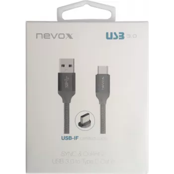 USB 3.2 Gen 1 laidas, USB-A kištukas > USB-C kištukas (sidabrinis, 1 m, pintas)
