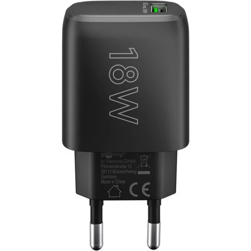 USB-A greitasis QC įkroviklis (18 W) (juodas)
