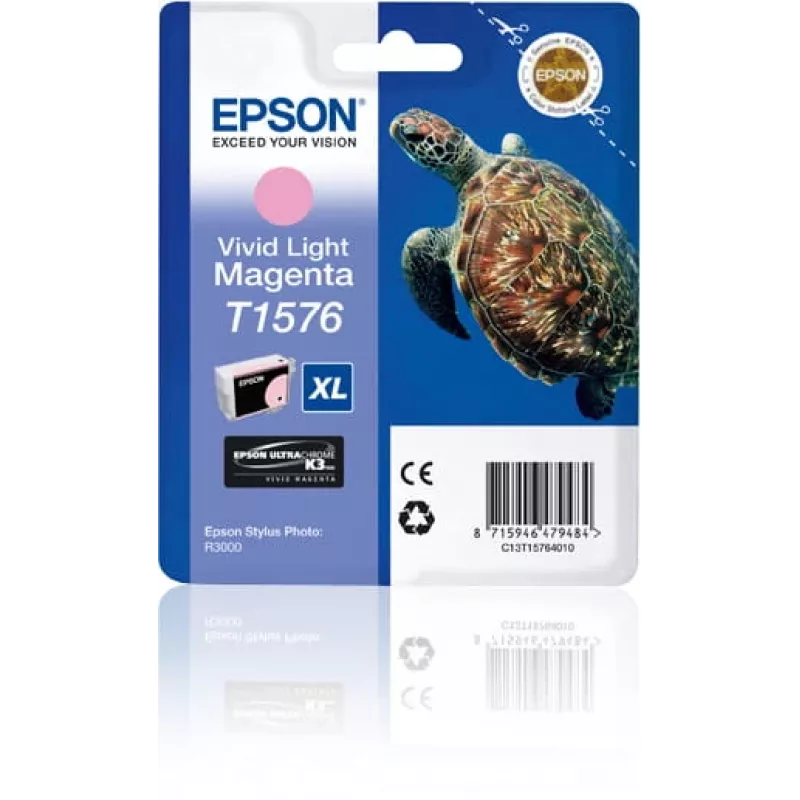 Epson Turtle T1576 Vivid Light Magenta dažų kasetė, didelės talpos (XL), pigmentiniai rašalai, 25,9 ml, 1 vnt., 2300 puslapių