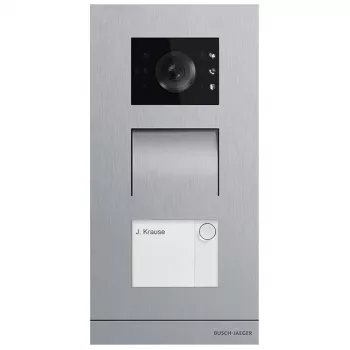 Vaizdo domofono lauko blokas Busch-Jaeger A21381P1-S-03, sidabrinis, nerūdijančio plieno korpusas, mygtukai, 135×29×277 mm