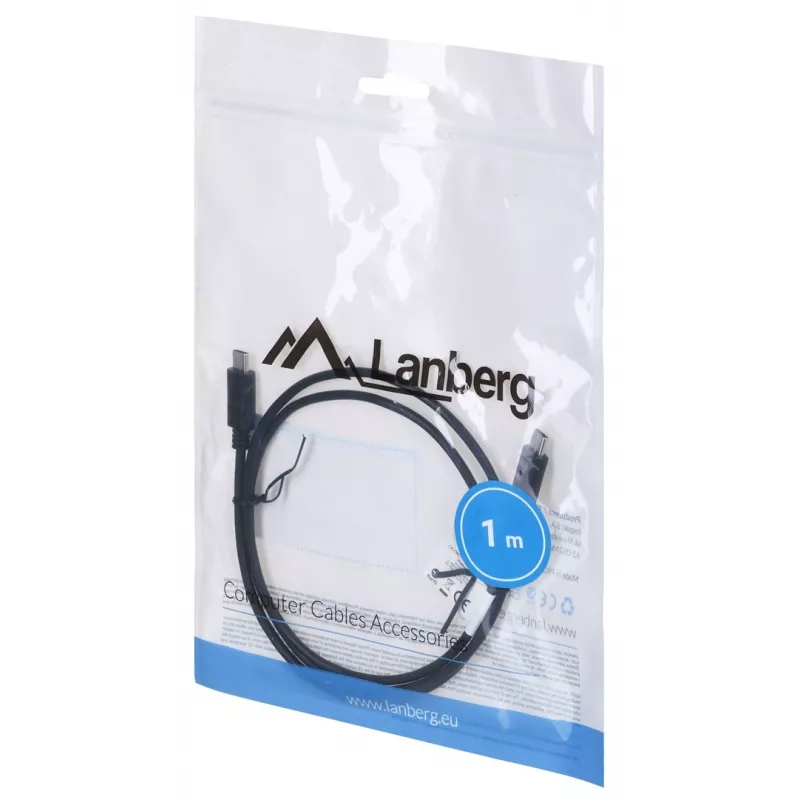 USB 2.0 USB-C į USB-C laidas LANBERG CA-CMCM-10CU-0010-BK 1 m, juodas, 480 Mbit/s, auksuoti kontaktai