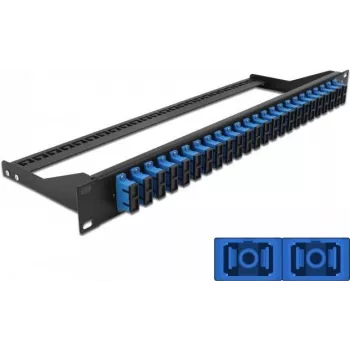 Patch panel DELOCK 43392 1U pluoštui SC, montuojamas į stelažą, 482,6×43,6×150 mm, juoda/mėlyna