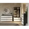 Spinta MALWA SS-90, 90×180×50 cm, antracitinis rėmas, balti varstomi durys, 2 stalčiai, laminatas 16 mm