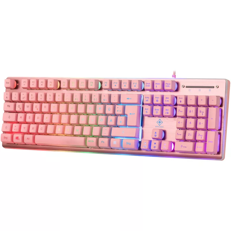 Deltaco GAM-021-RGB-P-DE - pilno dydžio (100%) klaviatūra - USB - membraniniai klavišai - QWERTZ - rožinė