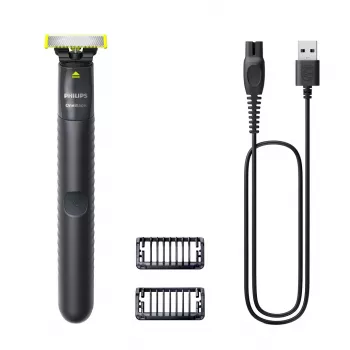 Foilinis skustuvas ir trimeris Philips OneBlade QP1424/10 — anglies spalvos, maitinamas baterija, 30 min veikimo laikas, barzdos šukos