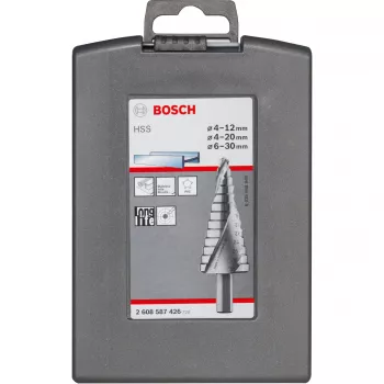 Gręžtuvas laiptuotas Bosch HSS su 3 plokščiais kotais rinkinys aliuminiui ir plastikui