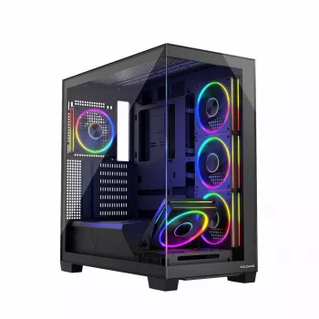 PC korpusas MODECOM Volcano Stellar 5F ATX Midi Tower, grūdintas stiklas, 5 iš anksto sumontuoti ventiliatoriai, USB‑C, palaiko microATX/ATX, maks. GPU 420 mm, CPU aušintuvo aukštis 175 mm