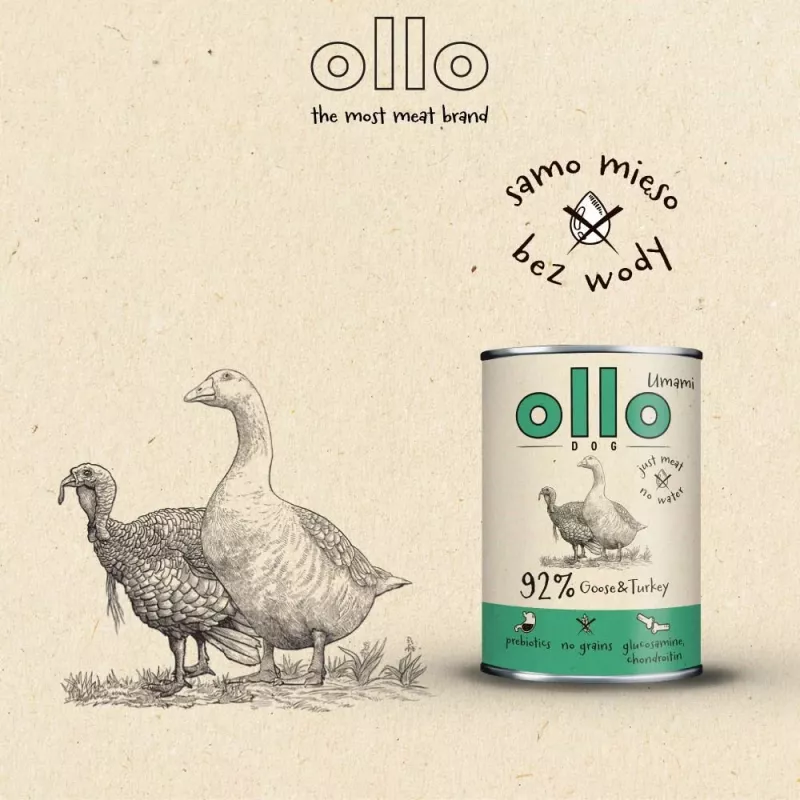OLLO Umami Žąsiena ir kalakutiena – šlapias šunų ėdalas – 850g