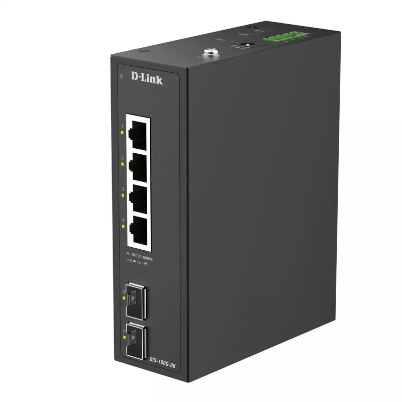 D-Link 6 prievadų Gigabit pramoninis nevaldomas jungiklis su 2 SFP prievadais