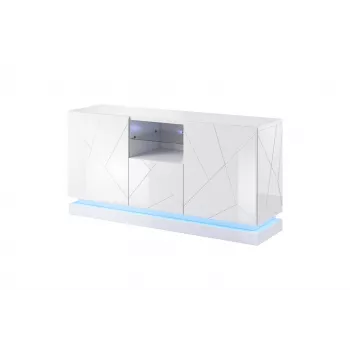 QIU 2D1K komoda 150x41.5x75 cm blizgus baltas/blizgus baltas