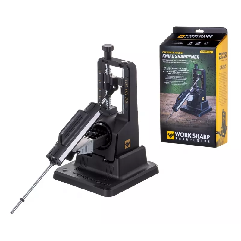 Pjovimo galąstuvas Work Sharp Precision Adjust 09DX164 reguliuojamu kampu su keraminiu glaistymo strypu, deimantinėmis plokštelėmis, juodas, 243,8×165,1×143,3 mm