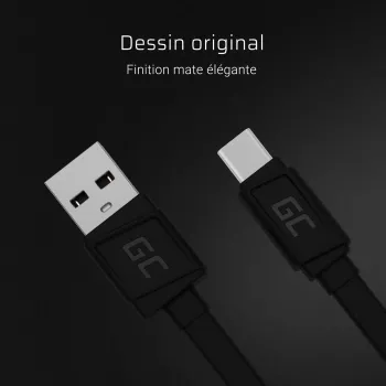USB A į USB C laidas Green Cell KABGC03 — 0,25 m, juoda, 480 Mbit/s