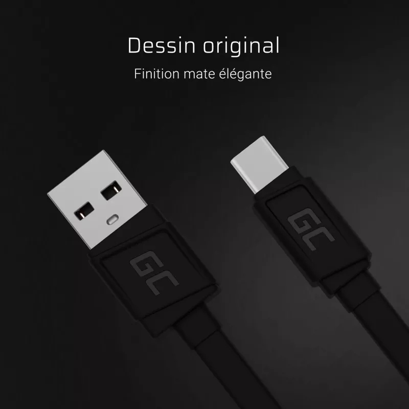 USB A į USB C laidas Green Cell KABGC03 — 0,25 m, juoda, 480 Mbit/s