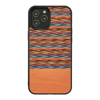 Apsauginis telefono dėklas Man and Wood iPhone 12 / 12 Pro — rudas languotas su juodu apvadu