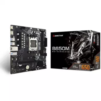 Pagrindinė plokštė BIOSTAR B650MT Micro ATX, AMD B650, Socket AM5, DDR5, 2x DIMM, 96GB, 1x M.2, 4x SATA III, Gigabit LAN