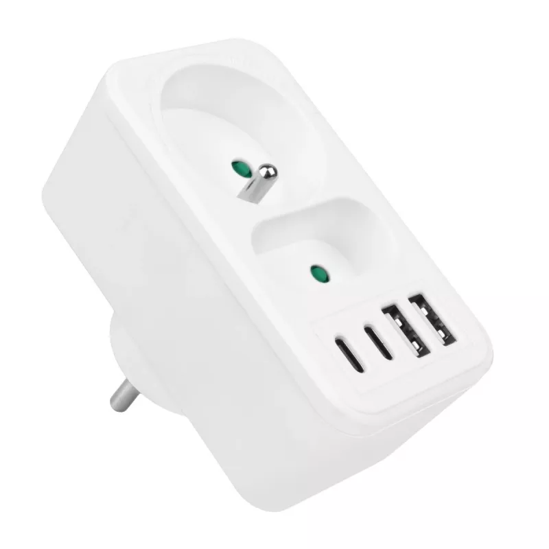 Maitinimo skirstytuvas MACLEAN MCE249 F/W – 2x kištukiniai lizdai (16A + 6A) ir 4x USB (2x A, 2x C PD 20W)