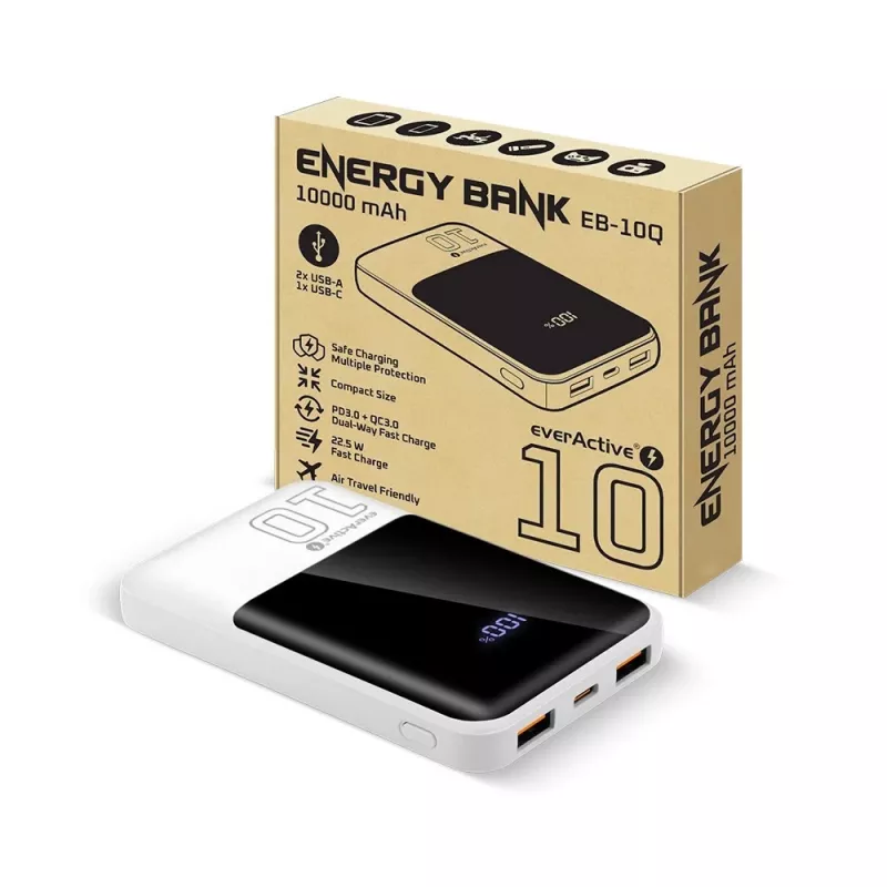 Powerbank everActive EB-10Q 10 000 mAh, 2× USB išėjimai, 22,5W QC4.0