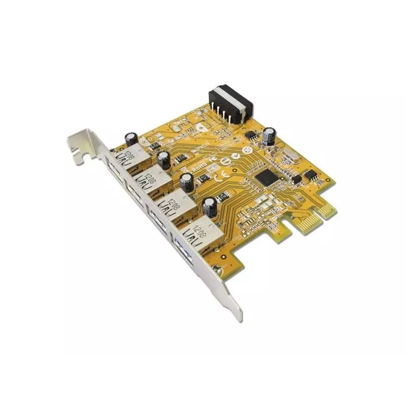 Vidinė PCIe sąsajos plokštė su 4 USB 3.2 Gen 1 prievadais – Sunix USB4300N, 78×121×18 mm