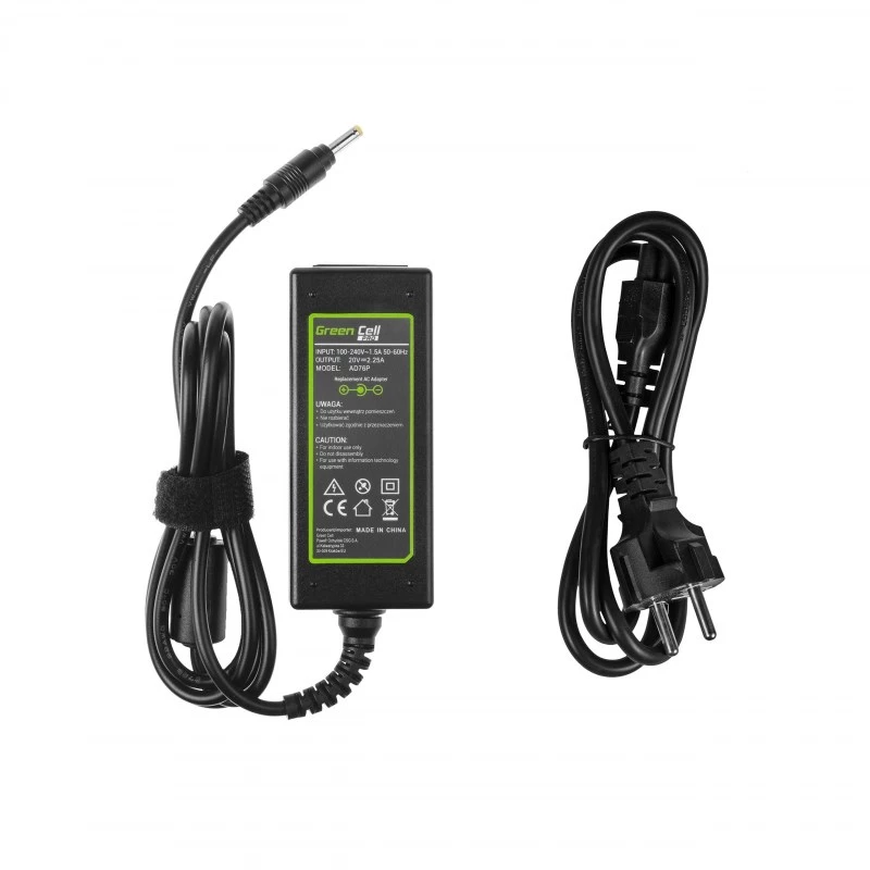 Maitinimo adapteris Green Cell AD76P 45W, skirtas Lenovo nešiojamiesiems kompiuteriams, 20V 2,25A, AC–DC, 100–240V įėjimas, juodas
