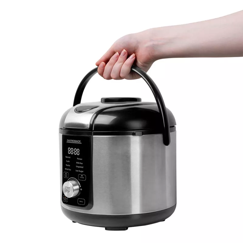 Ryžių viryklė GASTROBACK Rice Control Low Carb & Steam, 3 L, 450 W, juoda/nerūdijantis plienas