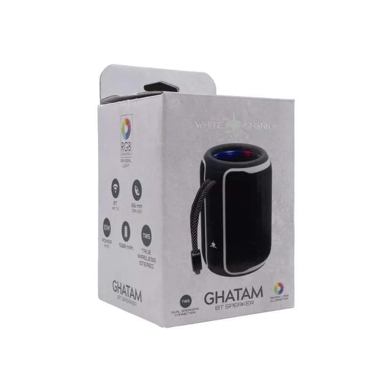 Belaidis garsiakalbis White Shark GBT-3007 Ghatam juoda/balta