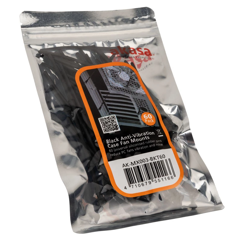Antivibraciniai ventiliatorių tvirtinimo elementai Akasa AK-MX003-BKT60 – 60 vnt. juodi