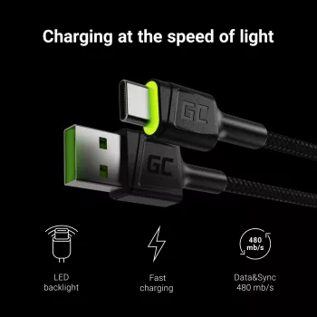 Green Cell KABGC06 USB laidas 1,2 m USB A USB C juodas