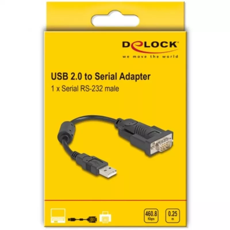 DeLOCK adapteris USB 2.0 Type-A į RS-232 D-Sub 9 kontaktų kištukas 0,25 m