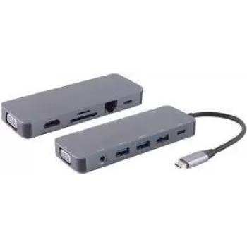 shiverpeaks ®-BASIC-S--USB-DOCK--USB-C kelių prievadų stotelė, 11in1, HDMI, VGA, PD, Hub, SD, LAN, AUX (BS14-05028)