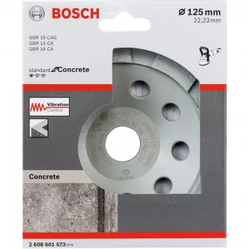 Deimantinis puodelinis šlifavimo diskas Bosch 2608601573 125 mm skersmens, 22,23 mm anga betonui