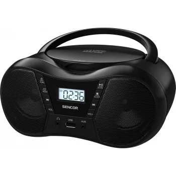Boombox SENCOR SPT2300BK – CD grotuvas, MP3, USB, Bluetooth 5.1, FM, AUX, 4W, baterija/tinklas