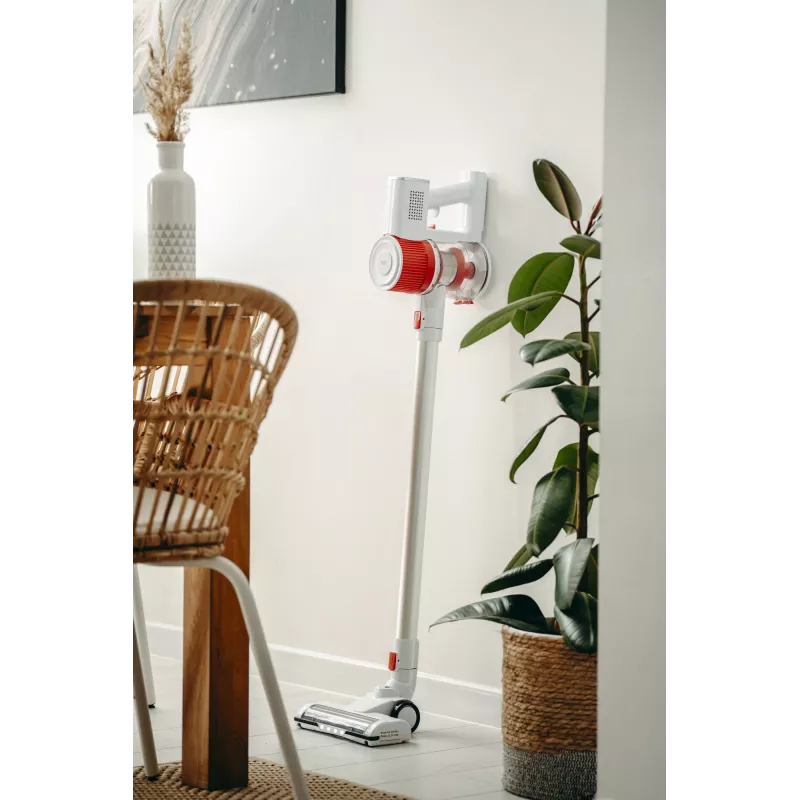 Belaidis dulkių siurblys Adler AD 7051 — 300 W, 22,2 V baterija, 0,6 L be maišelio, nerūdijančio plieno vamzdis, EPA F8, LED šviesa, baltas/raudonas