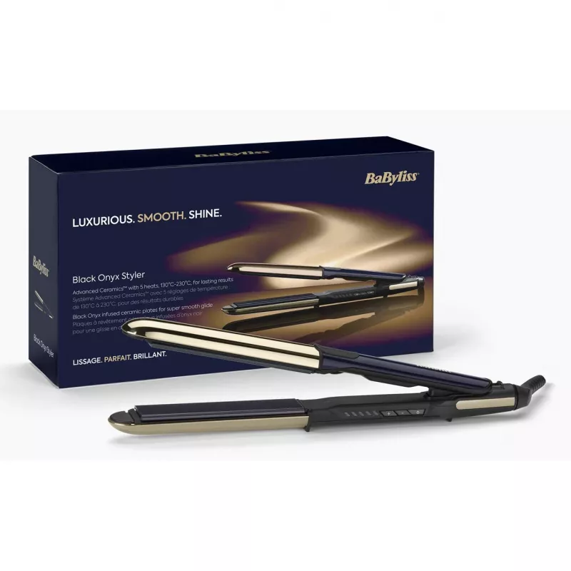Tiesintuvas plaukams BABYLISS ST484E – keraminės plokštelės, Warm technologija, 230 V, 3,3 m laidas, juodas/auksinis