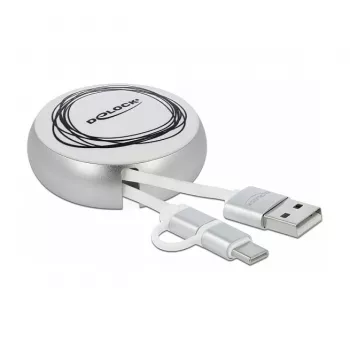 DeLOCK 85821 USB 2.0 2-in-1 Type-A į Micro-B ir USB-C™ ištraukiamas kabelis