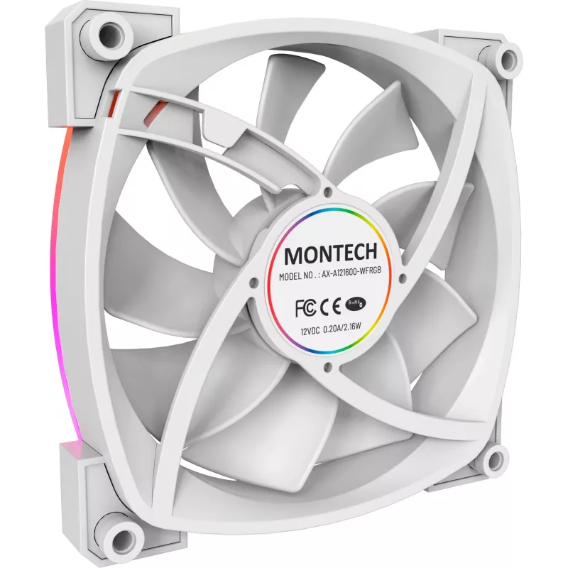 Montech AX120 120mm PWM ARGB korpuso ventiliatoriai, 3 vnt. rinkinys, balti