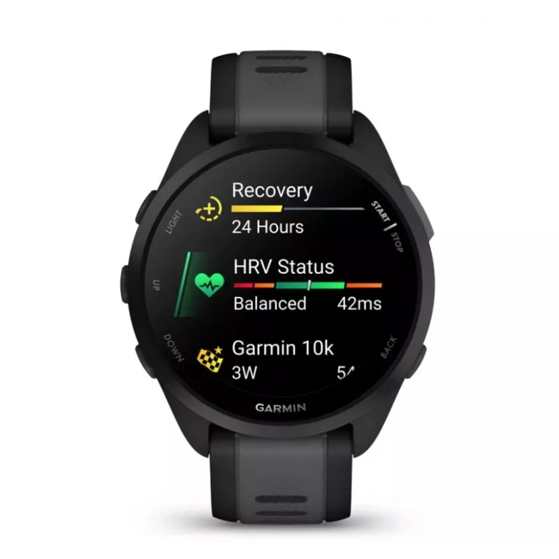 Garmin Forerunner 165 3.05 cm (1.2 colio) AMOLED 43 mm Skaitmeninis 390 x 390 pikselių Liečiamas ekranas Juodas GPS (palydovas)