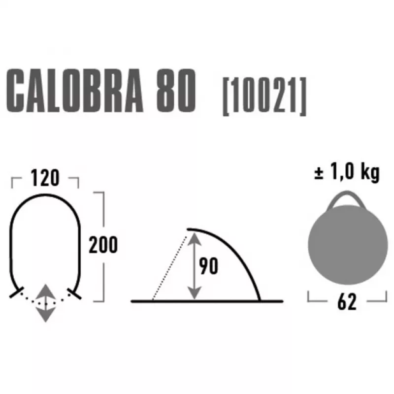 Palapinė kupolas/iglū High Peak Calobra 80 — Pilka, 2000×1200×900 mm, poliesterio grindys, stiklo pluošto lankai
