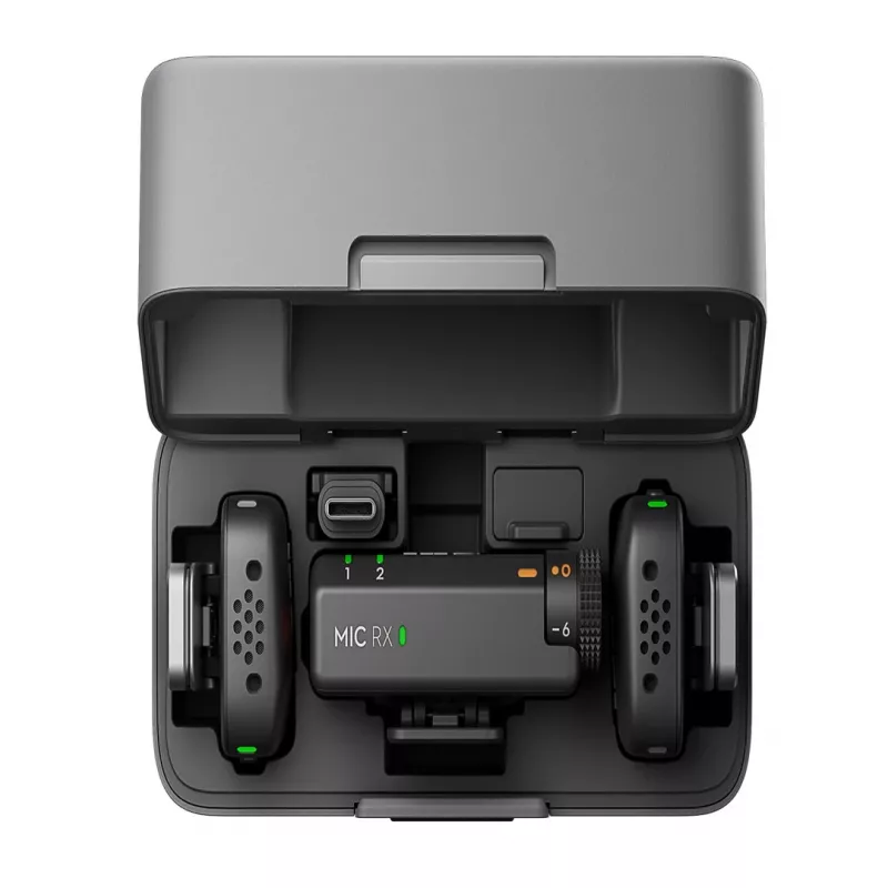 Belaidis mikrofonų rinkinys DJI Mic Mini (2 TX + 1 RX + Įkrovimo dėklas) – Tamsiai pilka