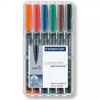 Permanentinis žymeklis Staedtler 313 WP6 – 6 spalvų rinkinys (juoda, mėlyna, ruda, žalia, oranžinė, raudona)