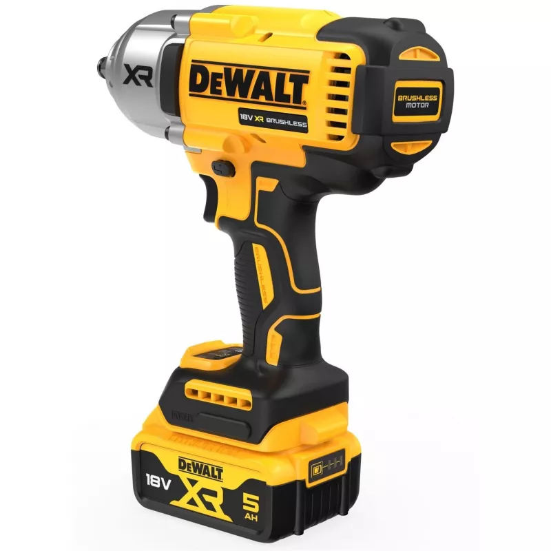 Veržliaraktis smūginis DeWALT DCF900P2T-QW 1/2 colio bešepetėlis 18 V, 1898 N·m, 5 Ah akumuliatorius, 2 akumuliatoriai, įkroviklis, dėklas
