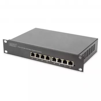 DIGITUS Gigabit Ethernet PoE jungiklis 8 prievadų PoE+ 10 colio stovo, iki 80 W PoE biudžeto