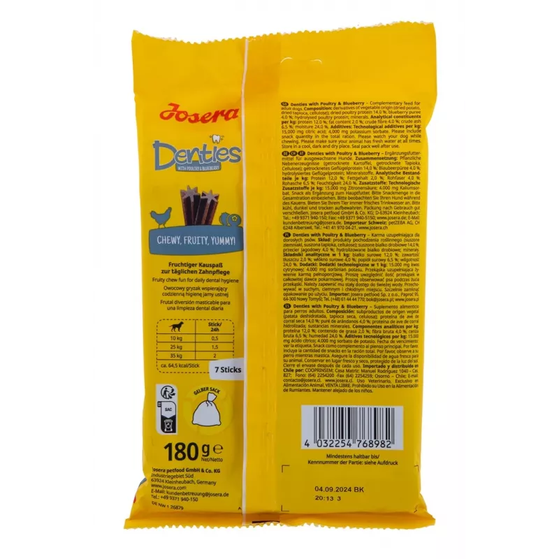 JOSERA Denties Paukštiena su mėlynėmis – Šunų skanėstas – 180g