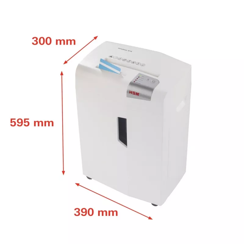 Popieriaus smulkintuvas HSM X15, dalelių pjovimas P-4, 23 cm darbinis plotis, 16 lapų talpa, 26 L krepšelis, sidabrinis