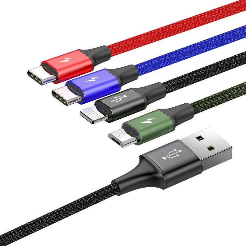 USB laidas Baseus Fast 4in1 2xUSB-C / Lightning / Micro 3.5A 1,2m (juodas)