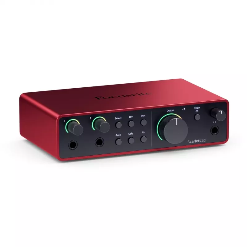 Garso sąsaja Focusrite Scarlett 2i2 4th Gen — 2-in/2-out USB-C, 24-bit/192kHz, 69 dB išankstiniai stiprintuvai, stalinis, juoda/raudona